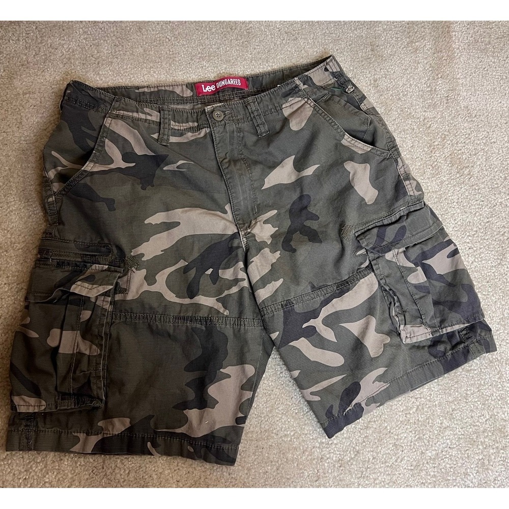 Lee Jeans Mens Cargo Shorts Green Size 34 Y2K Skater Chunky Grunge Punk Baggy
